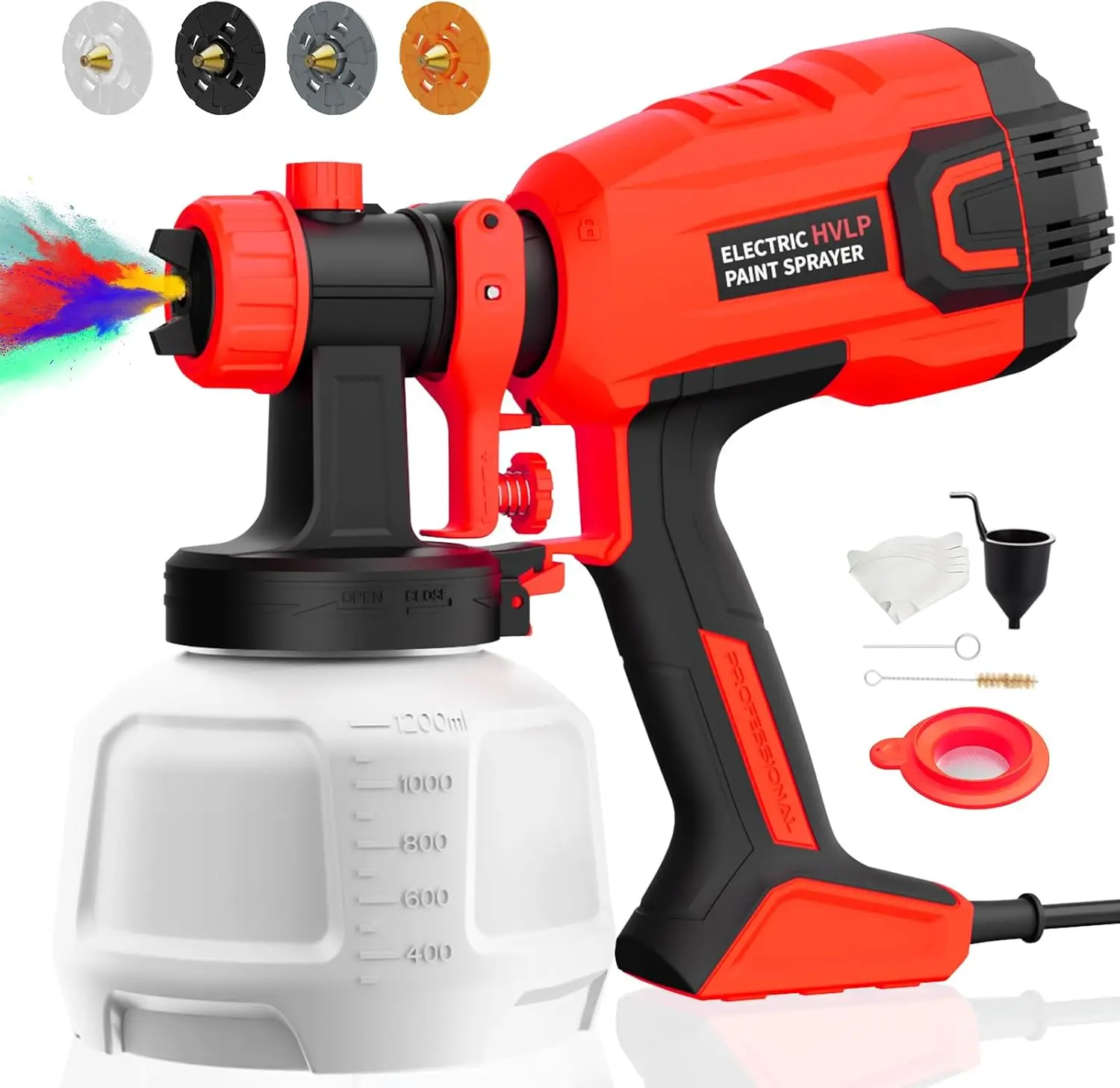 Paint Sprayer 700W HVLP High Power Electric Spray Paint Gun with Adjustable Spray Width Knob, 40 Fl Oz Container, 4 Nozzles