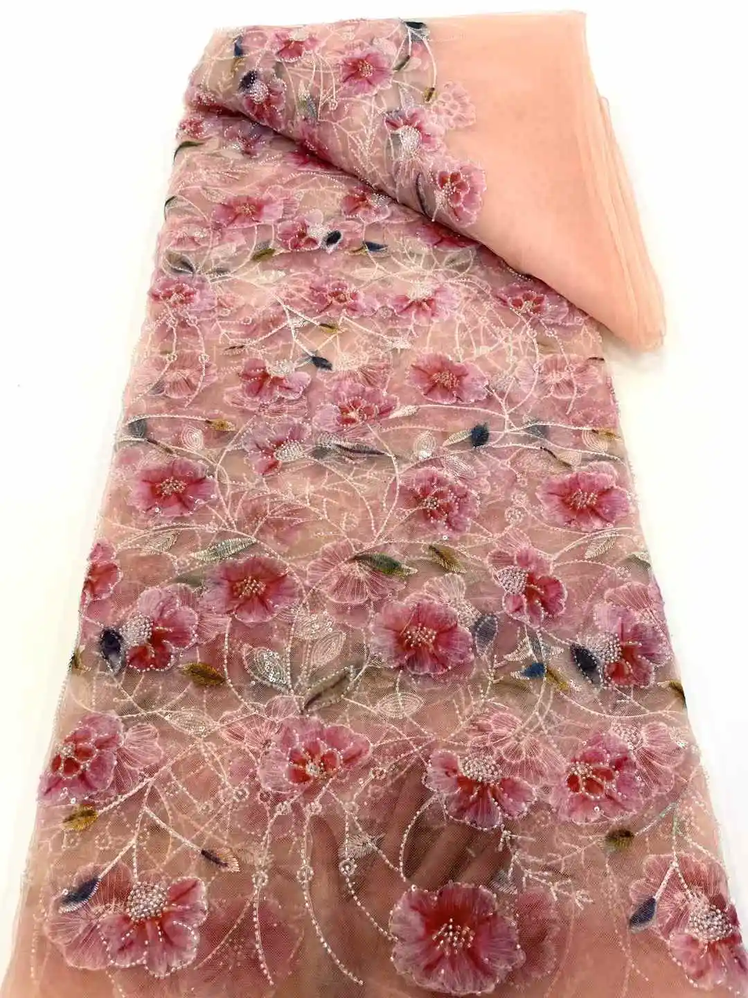 عالية الجودة ثلاثية الأبعاد نسيج الدانتيل الأفريقي 2025 الأبيض الفرنسية صافي الترتر النسيج الخياطة المطرزة تول النيجيري أقمشة الدانتيل 5 ياردة WS