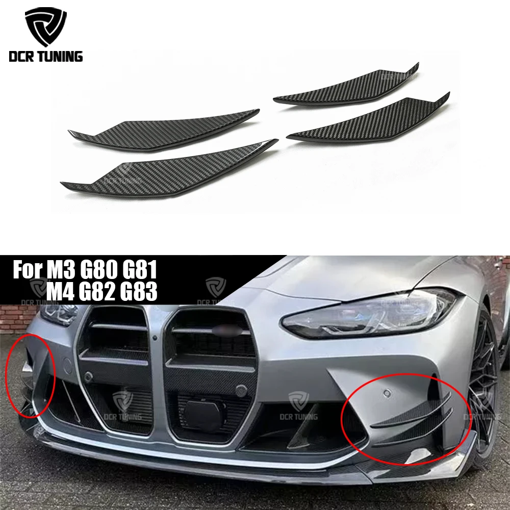 4Pcs M3 M4 Front Side Wings For BMW G80 G81 M3 G82 M4 touring AC Style Real Carbon Fiber Bumper Canard Winglet Fins 2021+ 2024