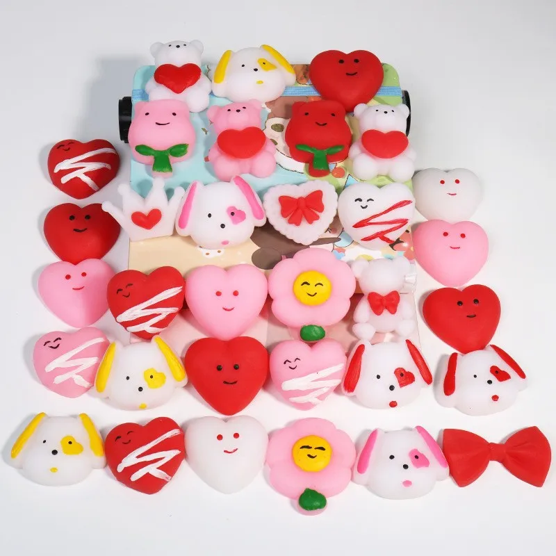 30pcs Valentine's Day Squishy Toy Set for Youngsters, Colorful Mini Squishies with Heart & Animal Designs, for Party Favors