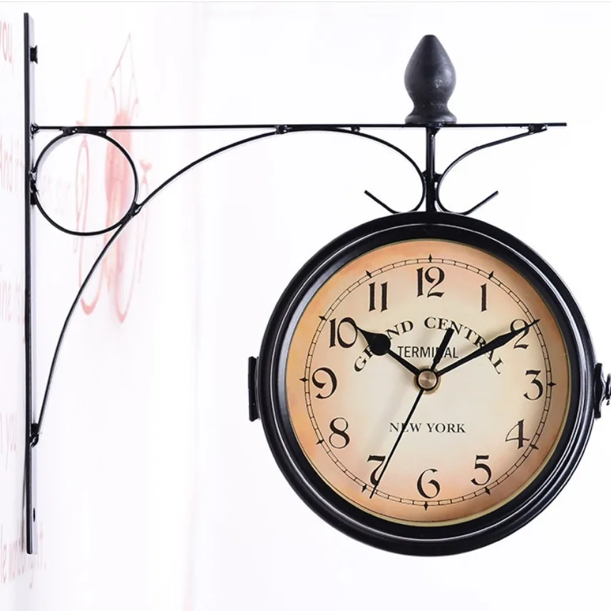 

European home creative clock wrought iron pendant wall clock retro decorative living room clock