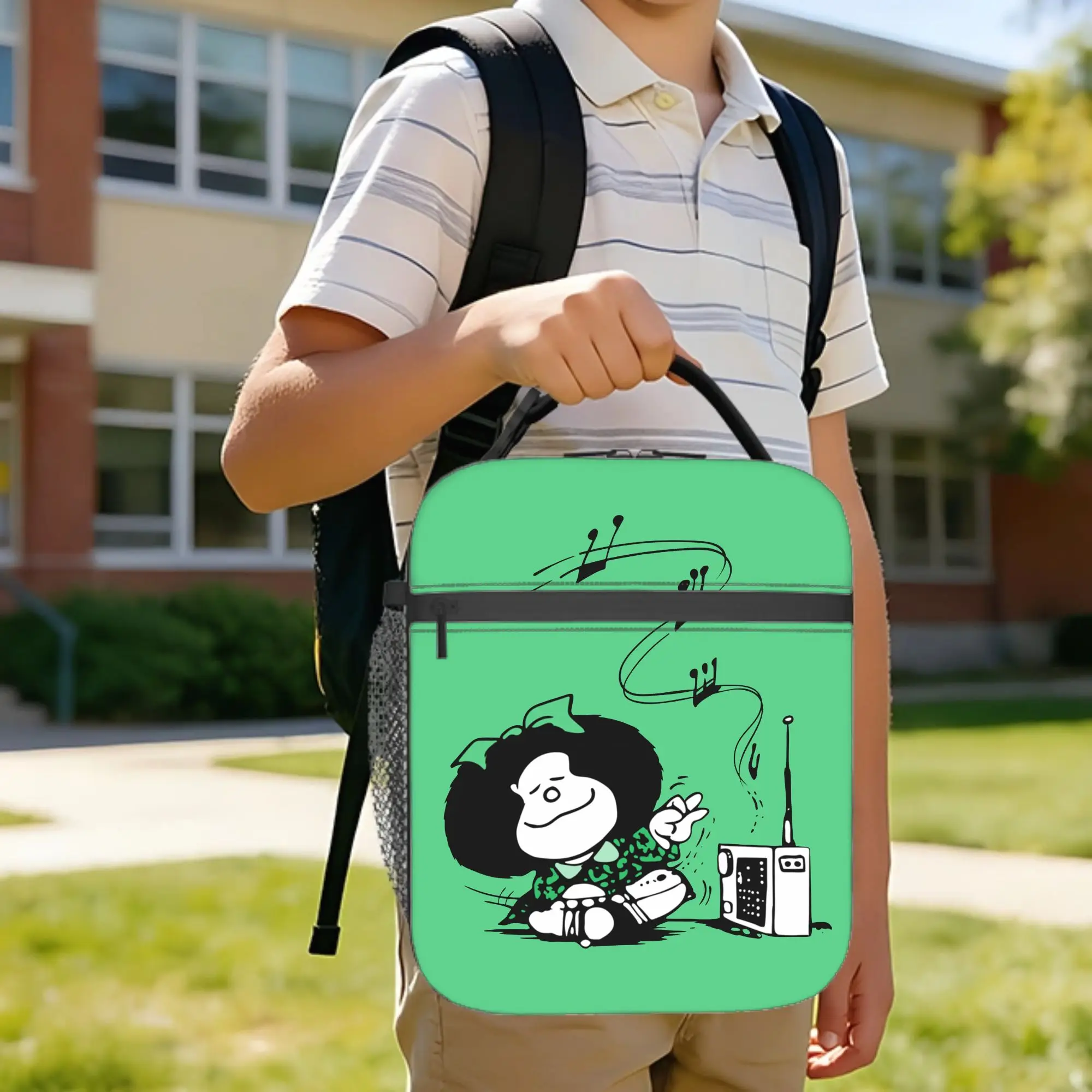 Mafaldas Insulated Lunch Bag Leakproof Quino Argentina Cartoon Reusable Thermal Bag Tote Lunch Box College  Picnic Food Bag