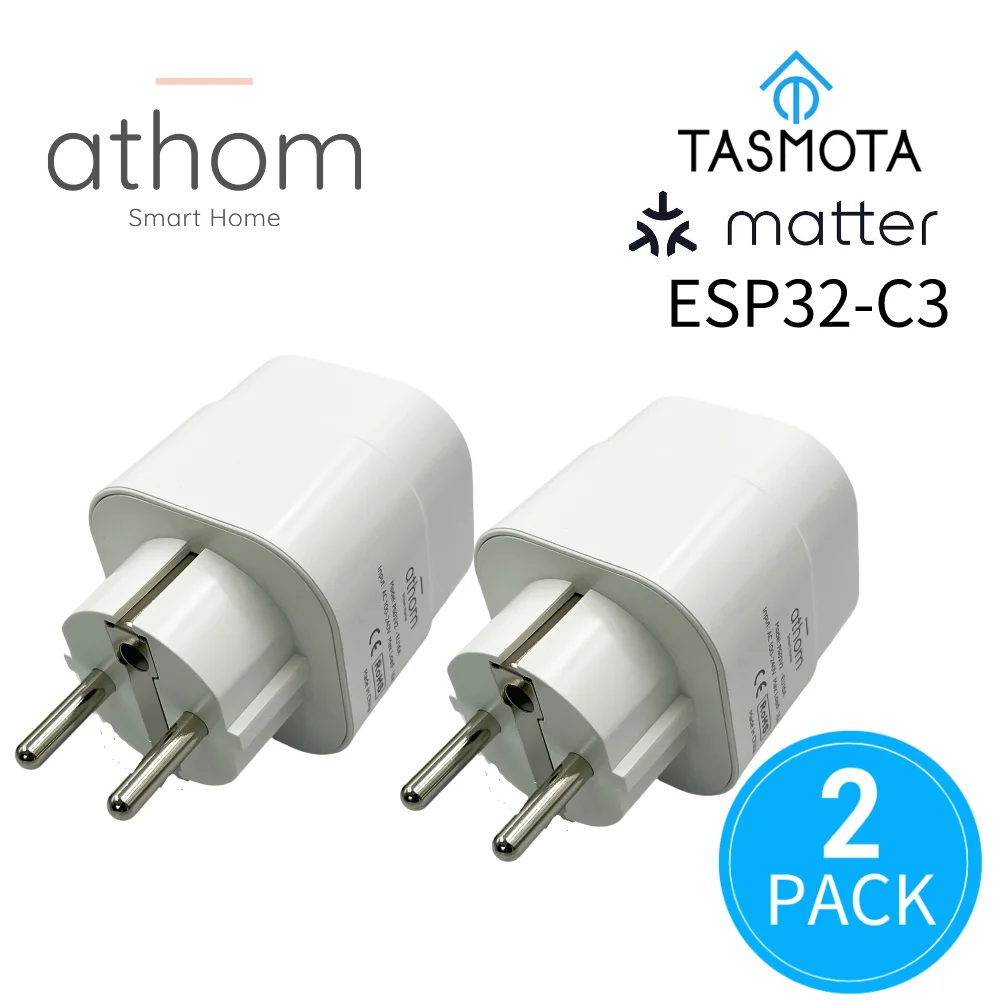 Athom-enchufe WiFi ESP32C3 TASMOTA, preflasheado, funciona con la materia, asistente doméstico, monitoreo de consumo eléctrico, 16A