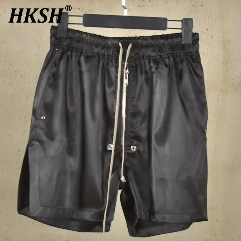 

HKSH Summer New Men's Dark RO Tide Streetwear Acetate Silk Capris Fashion Elastic Waist Shorts Chic Ins Half Length Pants HK5753