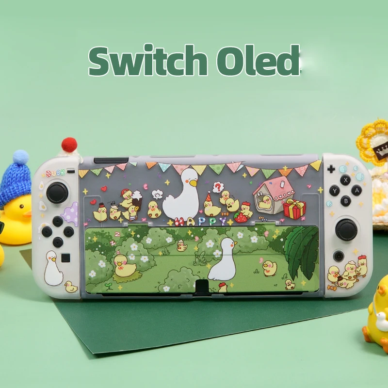 

Happy Duck Switch OLED Protective Shell Cute Hard PC Shell with Soft Joycon Cover Protective Case for Nintendo Switch Oled Case