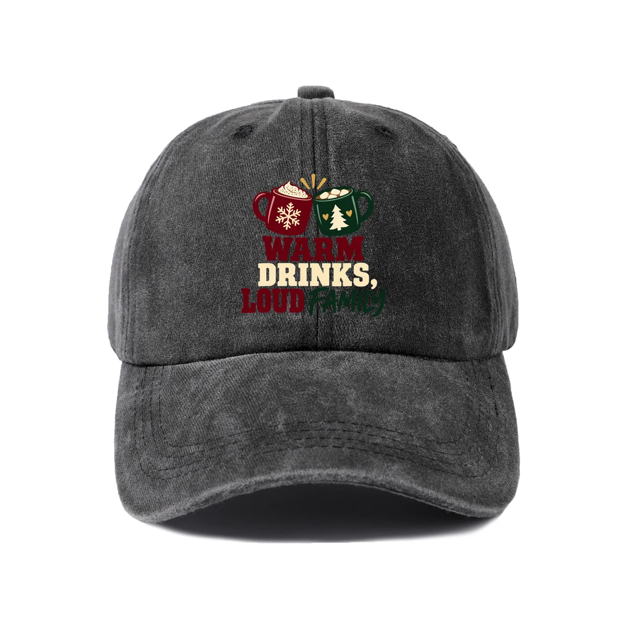 Warm Drinks Loud Laughs Graphic Vintage Washed Baseball Cap, Adjustable Unisex Dad Hat, Casual Gift