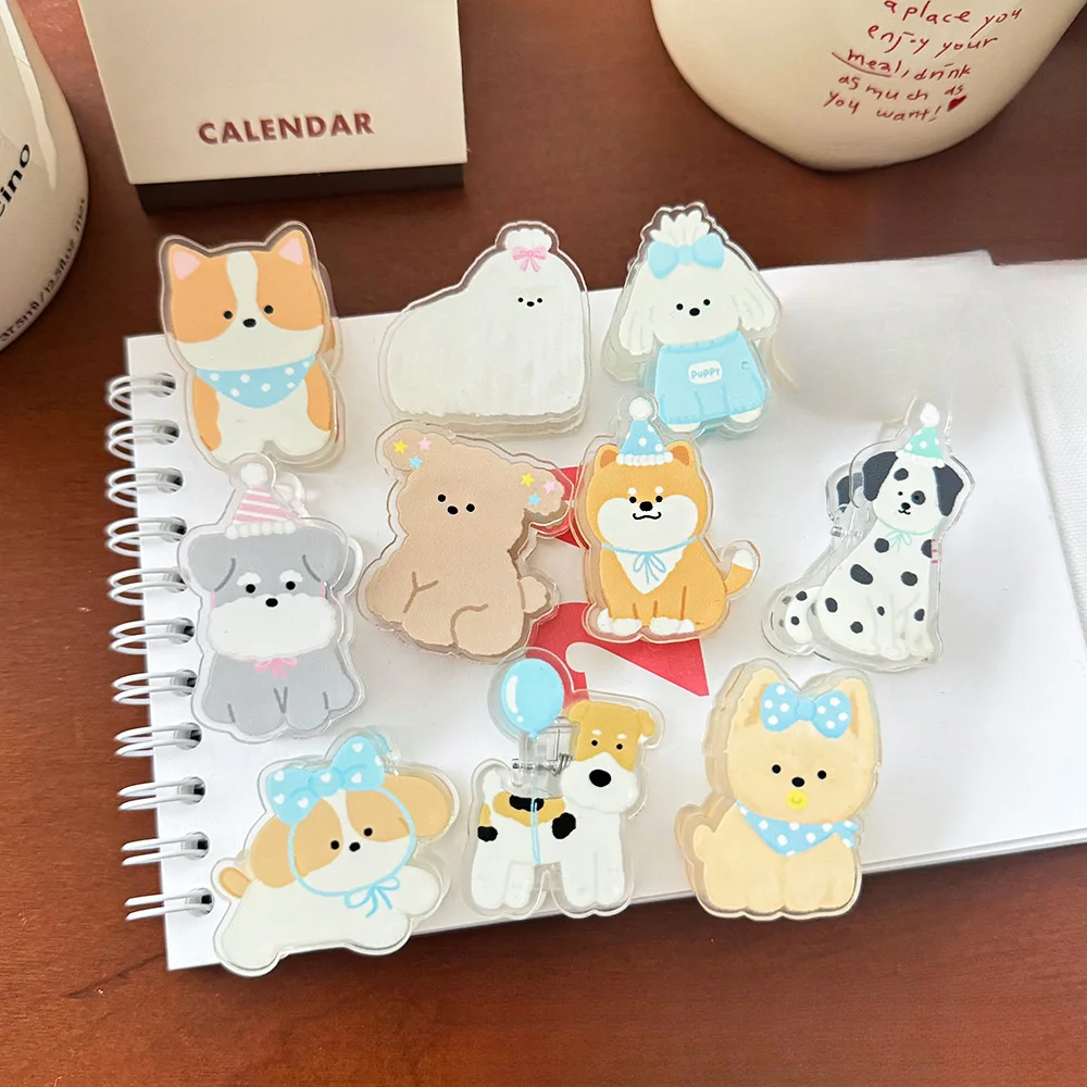 5/10PCS Cute Dog Clip Bookmark Acrylic Multi-function Clips for Office Home Organizer Fix Notebook Files Korean Stationery