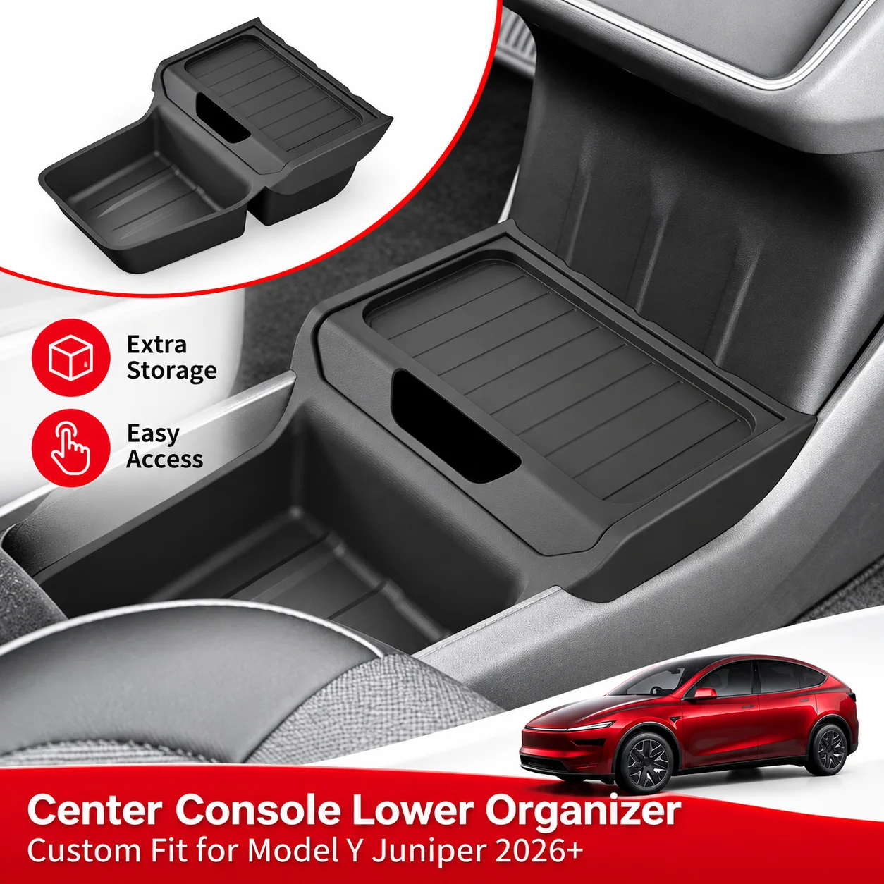 Smabee TPE Center Lower Storage Box for Tesla Model Y Juniper RWD Standard 2025 2026 Central Console Tray Organizer Accessory