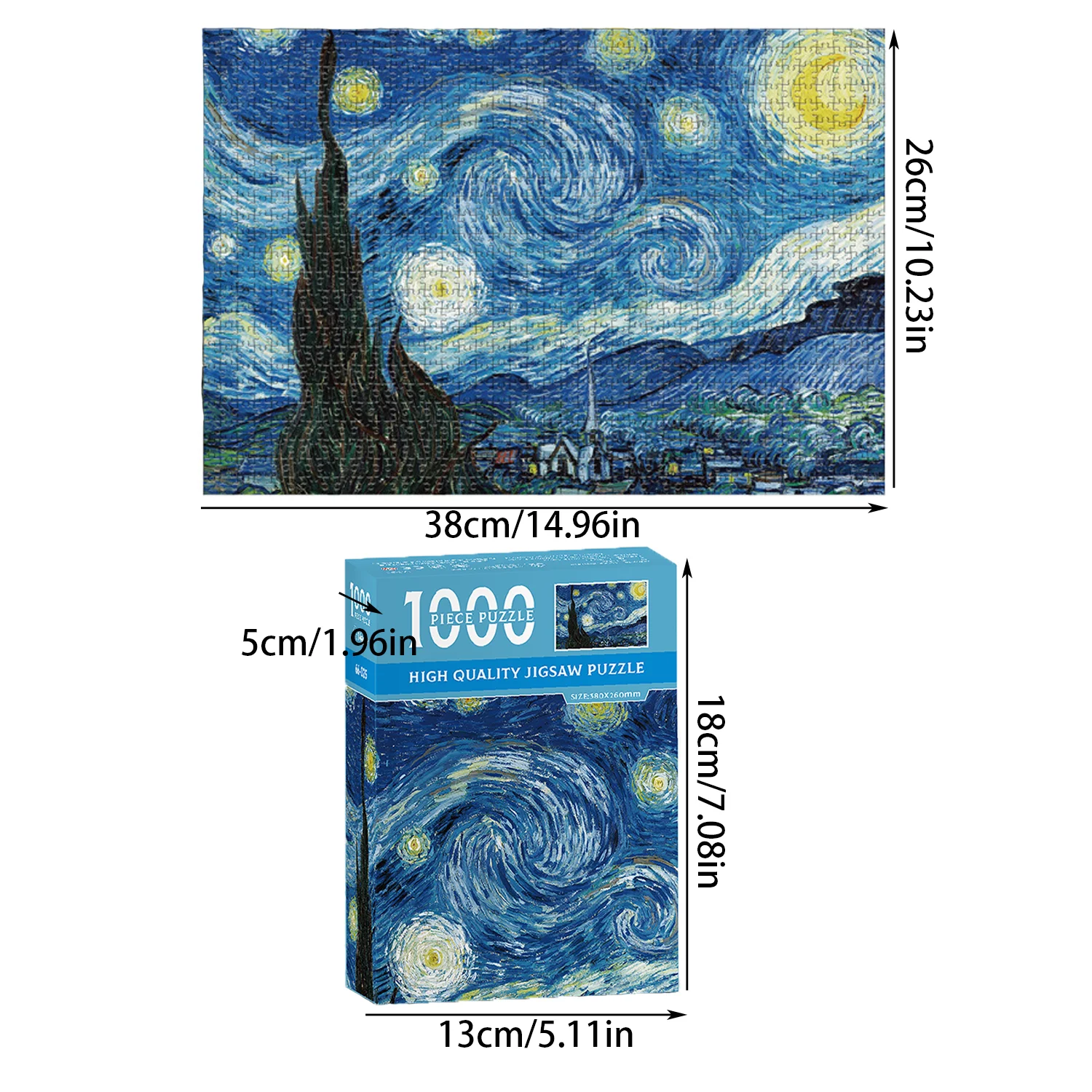 Puzzle-Starry Night by Vincent Van Gogh Jigsaw Puzzles, 1000 Piece Puzzles for Adults and Kids ，Starry Night, Square-1000 Pieces