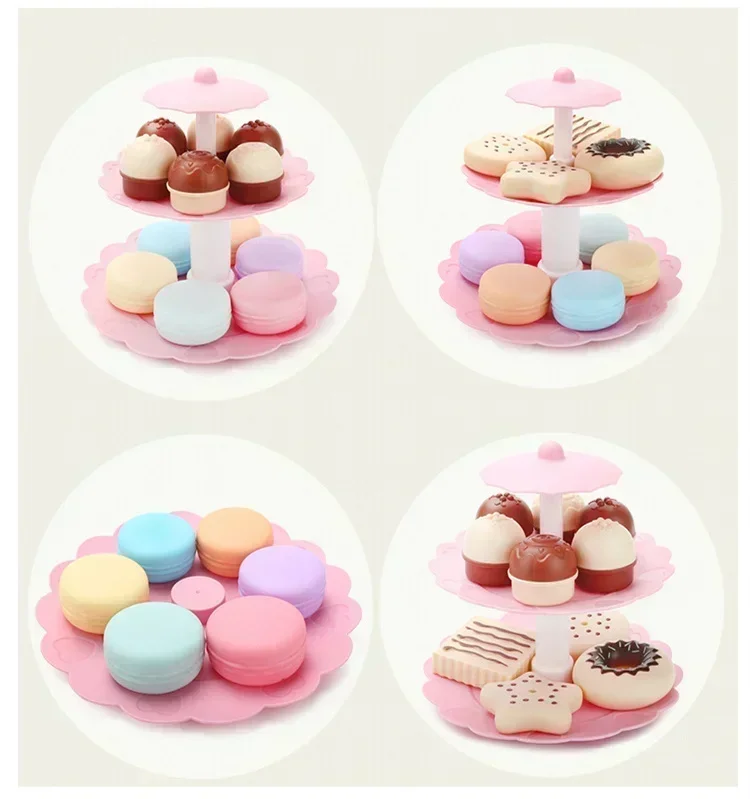 17pcs/set Play House Toys Simulated Food Dessert Tower Cake Pastry Shelf Toy Safe Material Kids Baby Gift Pretend Play Toy