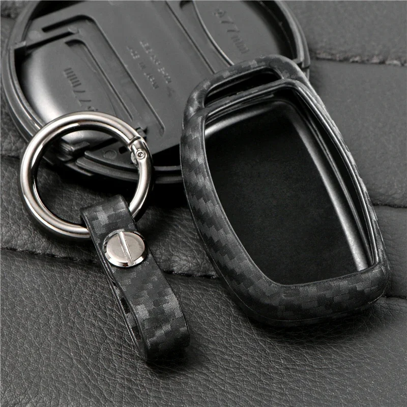 

For Hyundai Elantra Tucson Mistra Verna Sonata IX25 IX35 Silicone Carbon Fiber Car Smart Key Fob Chain Case Cover
