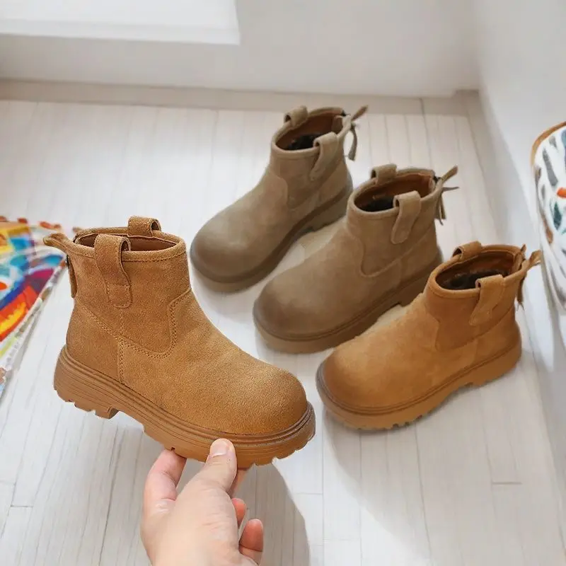 Boys Girls Winter Boots 2026 Soft Sole Fleece Lined Short Boots Casual Fashion Kids Shoes New Autumn Winter Collection