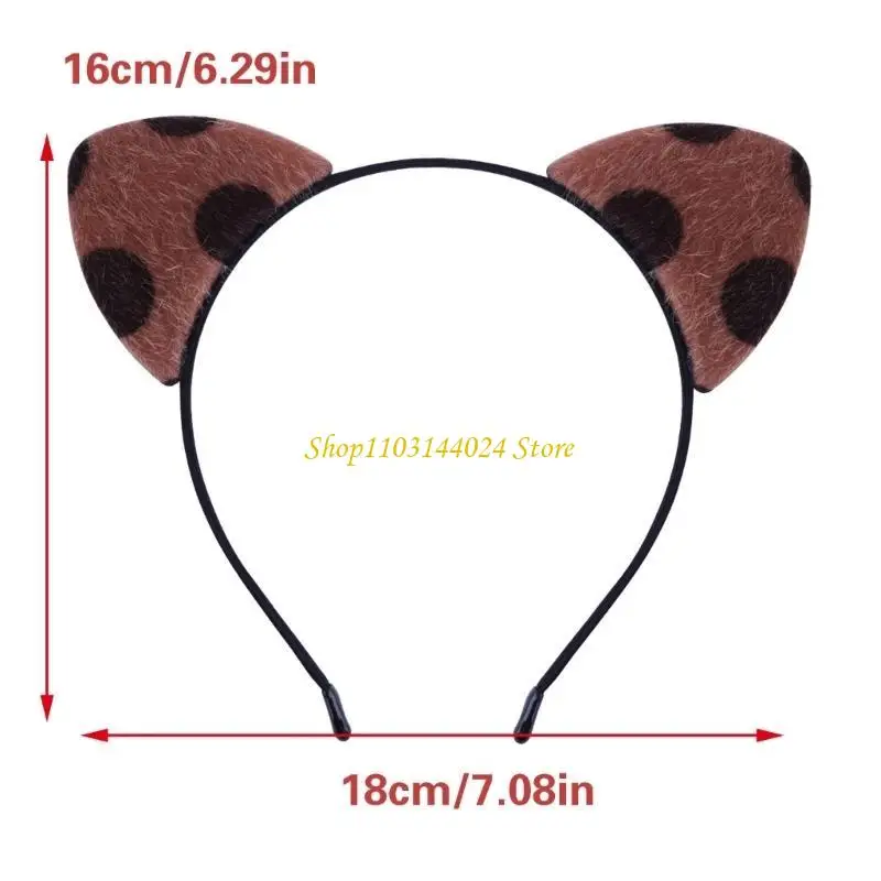 N5KE Leopard Pattern Cats Ear Hairhoop Music Festival Props Offer Event Event