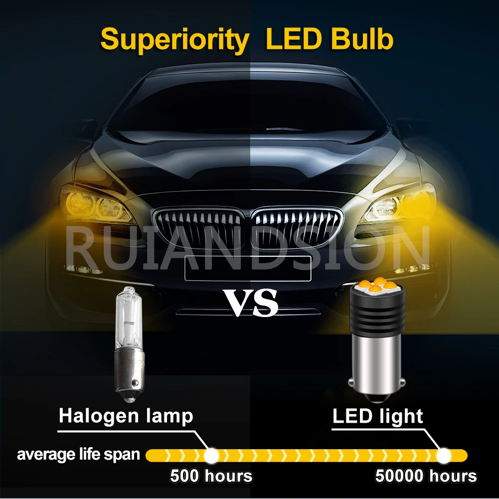 Ruiandsion 2pcs 10-30V T11 233 H6W T4W BA9S BAX9S BAY9S 3030 Car LED License Plate Light Auto Parking Reverse Lamp White Yellow
