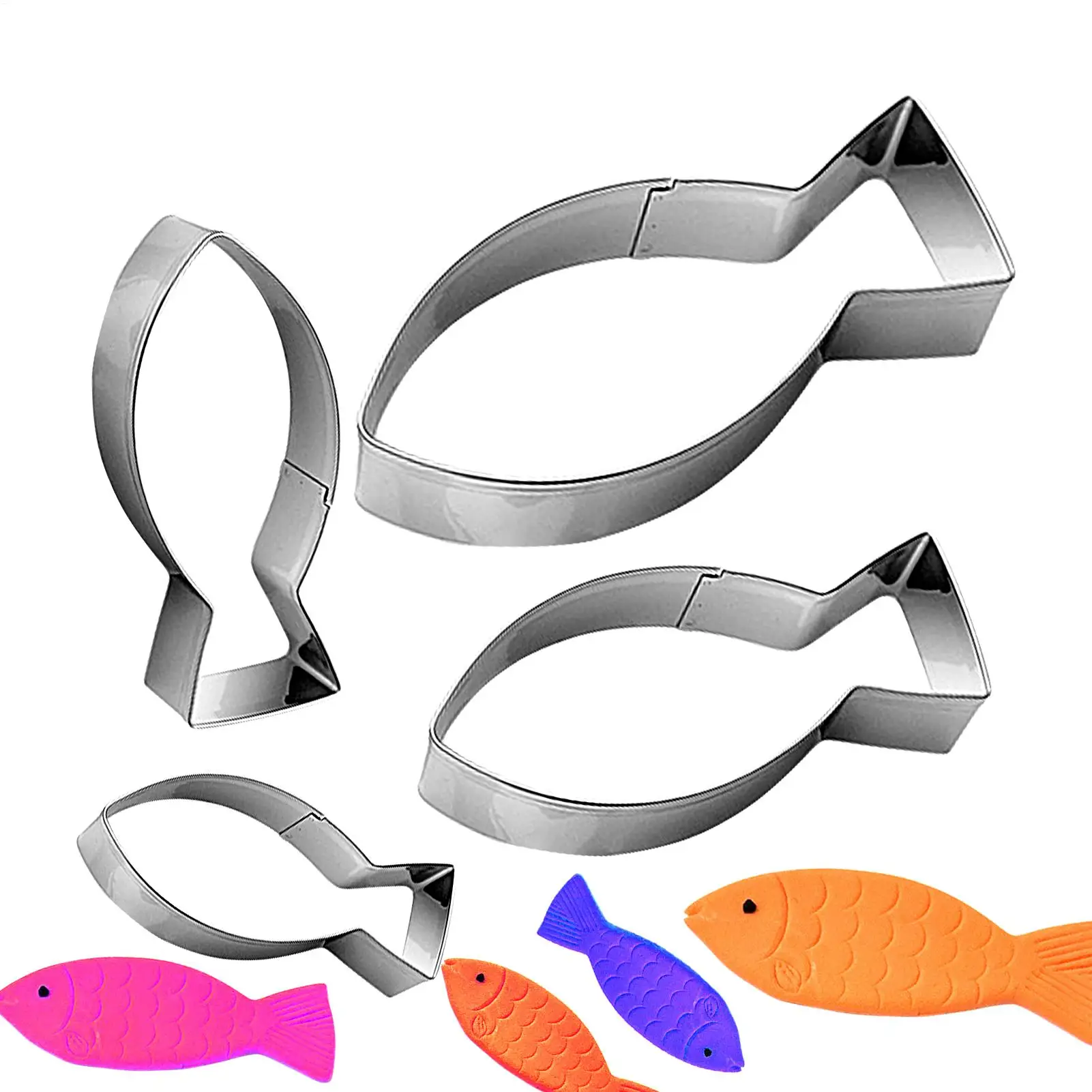 4Pc Fish B iscuit Cutters, Stainless Steel Fish Shape Cake Mold Set, Safe Fun DIY For Fish Sandwich & Crackers Home Kitchen Tool