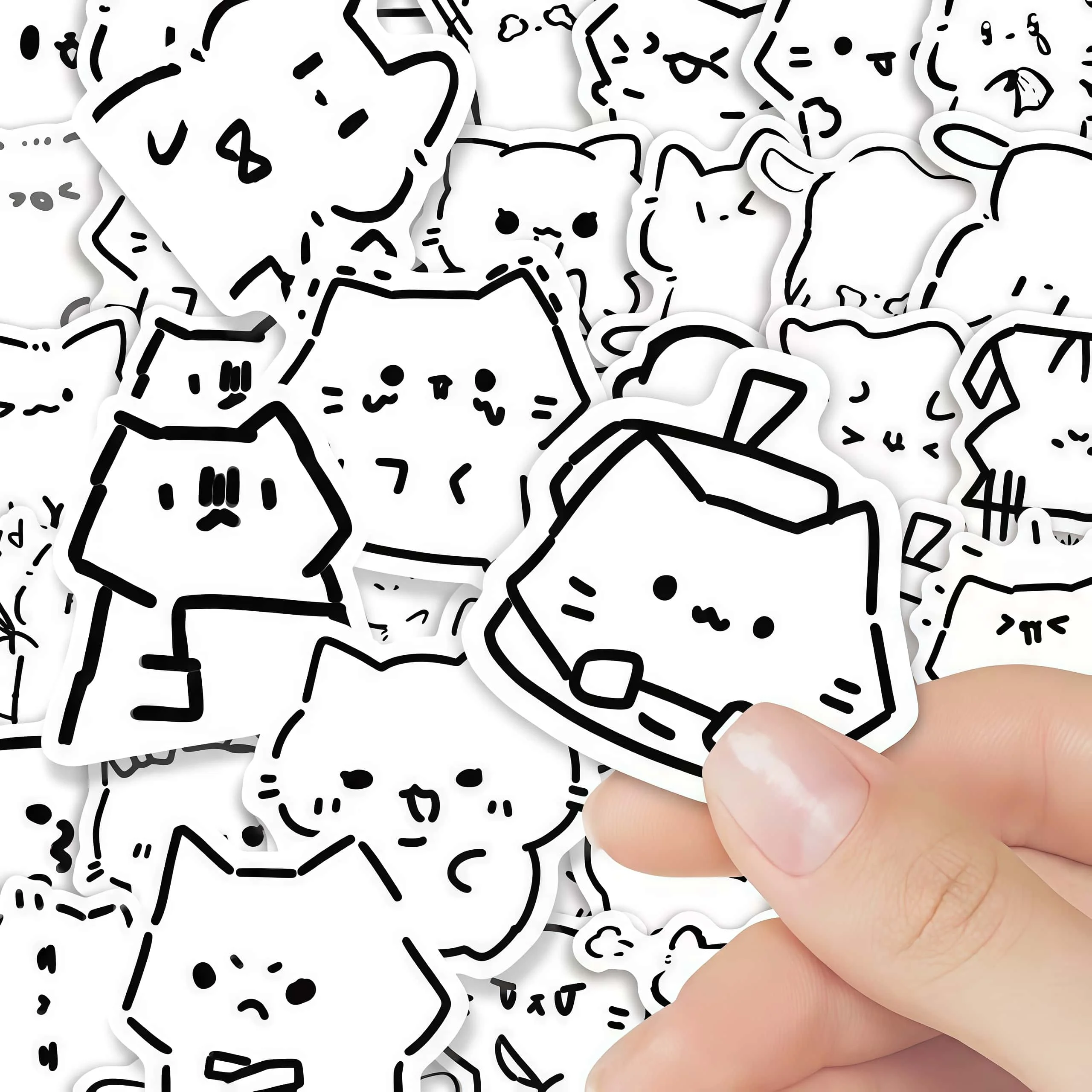98Pcs Minimalist Line Drawing Cat Sticker Pack, Simple Black Outline Multi Expression Kitten Decals for Journaling, Package
