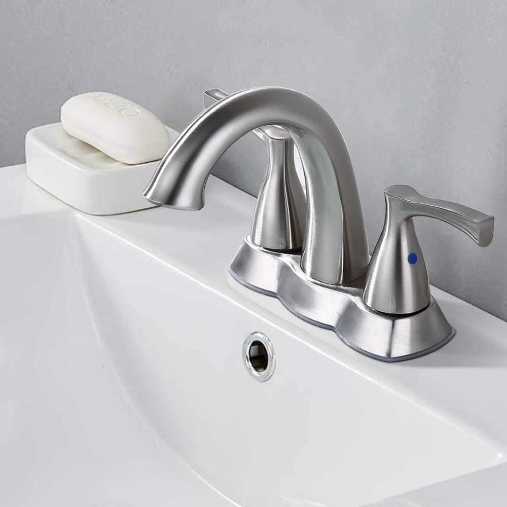 2 Handle 4 Inch Centerset Bathroom Sink Faucet with Pop-Up Drain Brushed Nickel