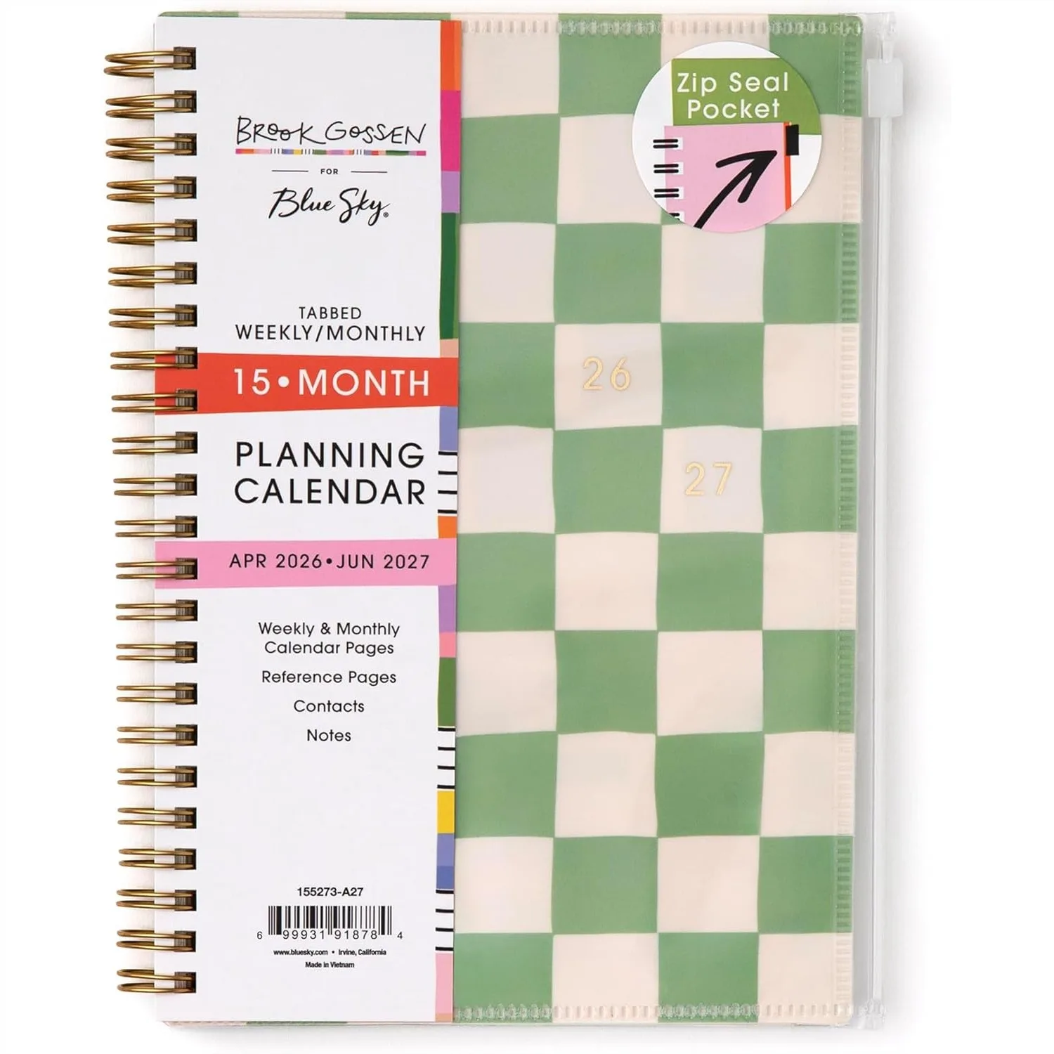 

15-Month Academic Year Planner, April 2026-June 2027, Weekly & Monthly, 5"x8", Flexible Cover with Zip Pouch, Wirebound