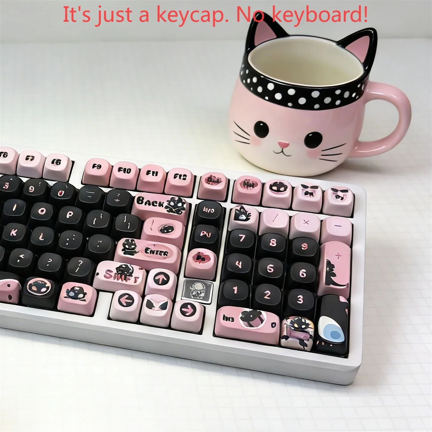 PBT 108 Key MOA Keycap Set Pink Black Little Black Dragon Theme Suitable for 68 75 98 Mechanical Keyboard
