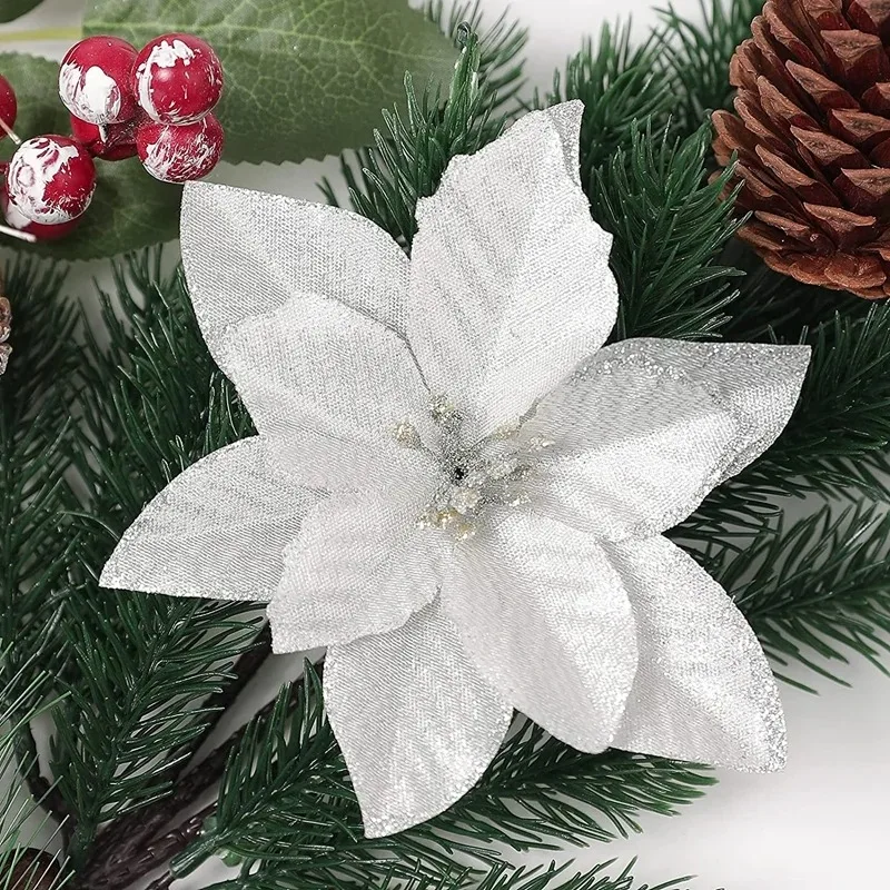 10 Stücke Künstliche Blumen Weihnachtsdekoration 13 CM Weihnachtsbaum Anhänger Ornamente für Home Room Decor Navidad Neujahr 2025 Girlande – Detail 13