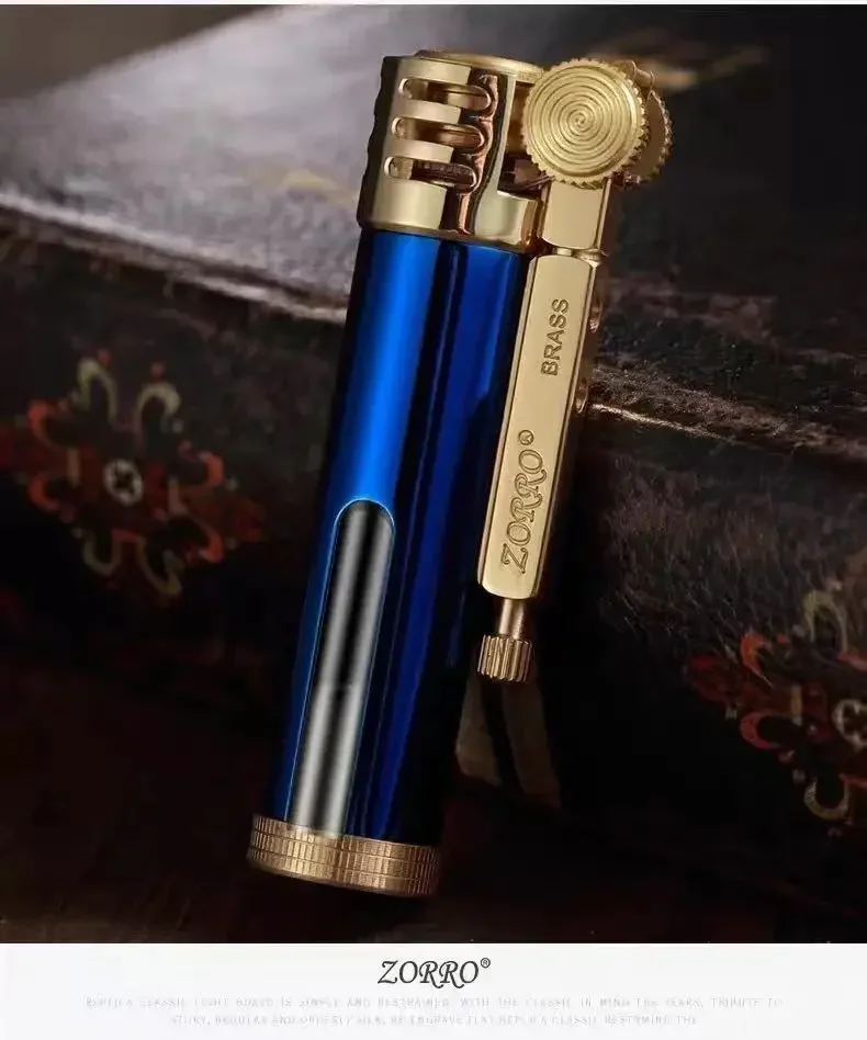 ZORRO Kerosene Lighter Brass Windproof Creative Retro Grinding Wheel Glass Transparent Oil Tank Portable