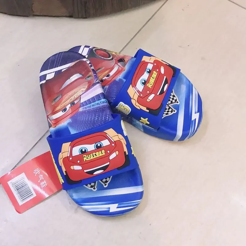 Summer Children Slippers Cartoon Pixar Cars Lightning McQueen Print Beach Kids Boys Girls Flop Flip Indoor Soft Cute Shoes 26-35