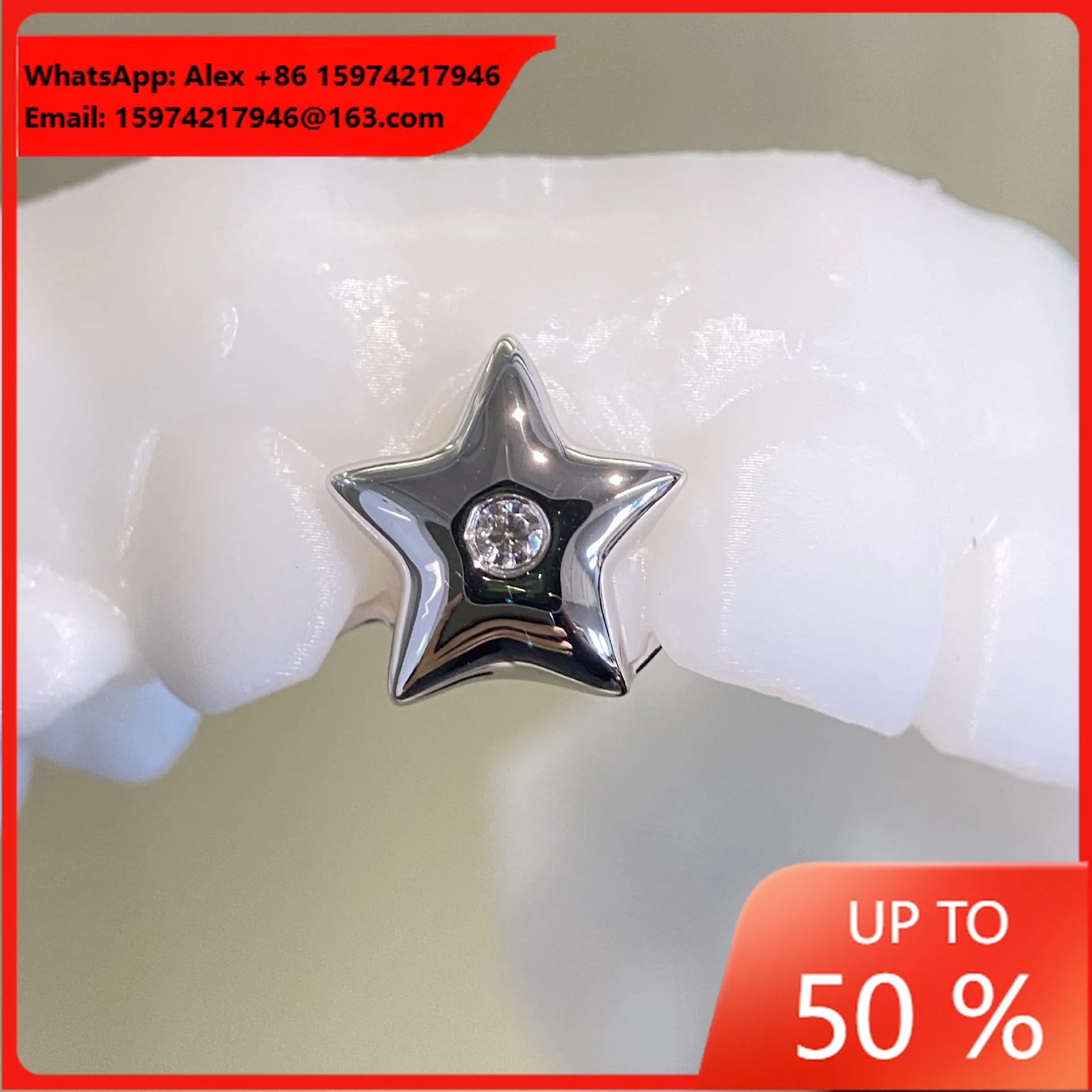 Single Five-pointed Star Center White Mozzarella Diamond Grill Top 1 European And American Cross-border Hot-selling Grillz
