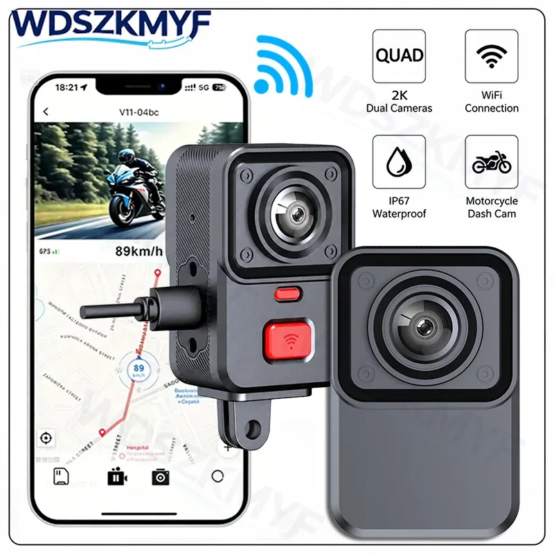 2K WiFi GPS Motorcycle 2Lens Recorder Front & inside Waterproof Motorcycle DashCam Single-lens Wide Angle Outdoor Video Recorder