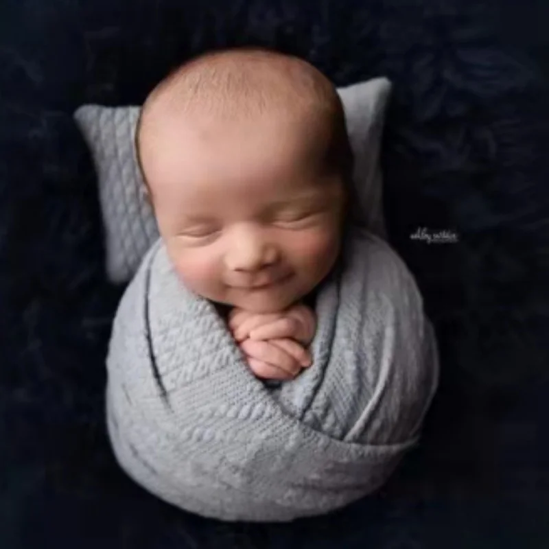 2 buah/set alat peraga foto bayi, kasual warna polos dapat diregangkan membungkus selimut + bantal fotografi bayi