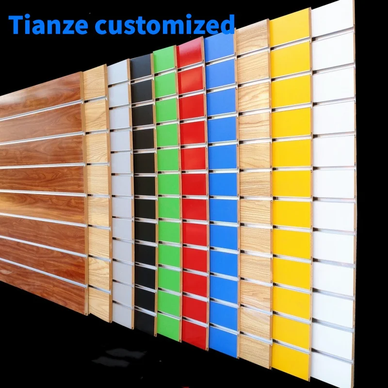 （customized）Factory Direct Cheap 15-18mm 4x8ft PVC Slotted Melamine Surface Mdf Slotted Board Decorative Slatwall Display Panels