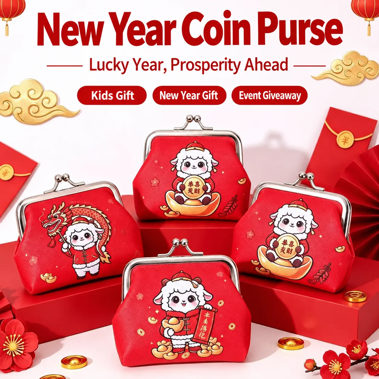 Kids Coin Purse Canvas New Year Coin Purse Loose Change Purse Lightweight For New Year Gifts Daily Coin Storage Event Giveaways