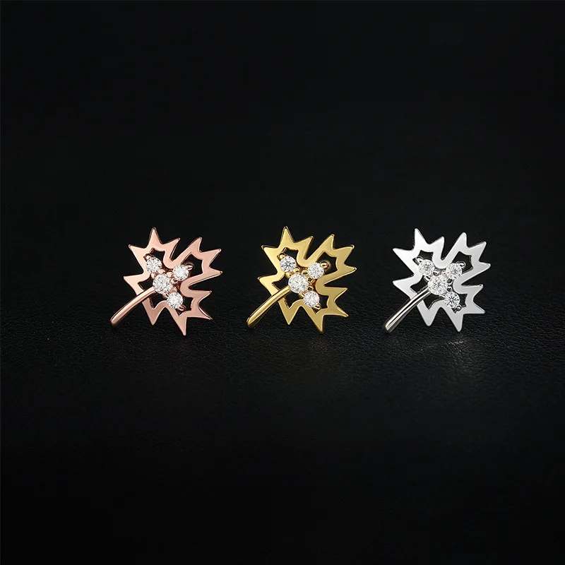 

D Color VVS1 Moissanite Maple Leaf Stud Earrings Screwback 925 Sterling Silver 14k Gold Plated Pass Diamond Tester with Gra Gift