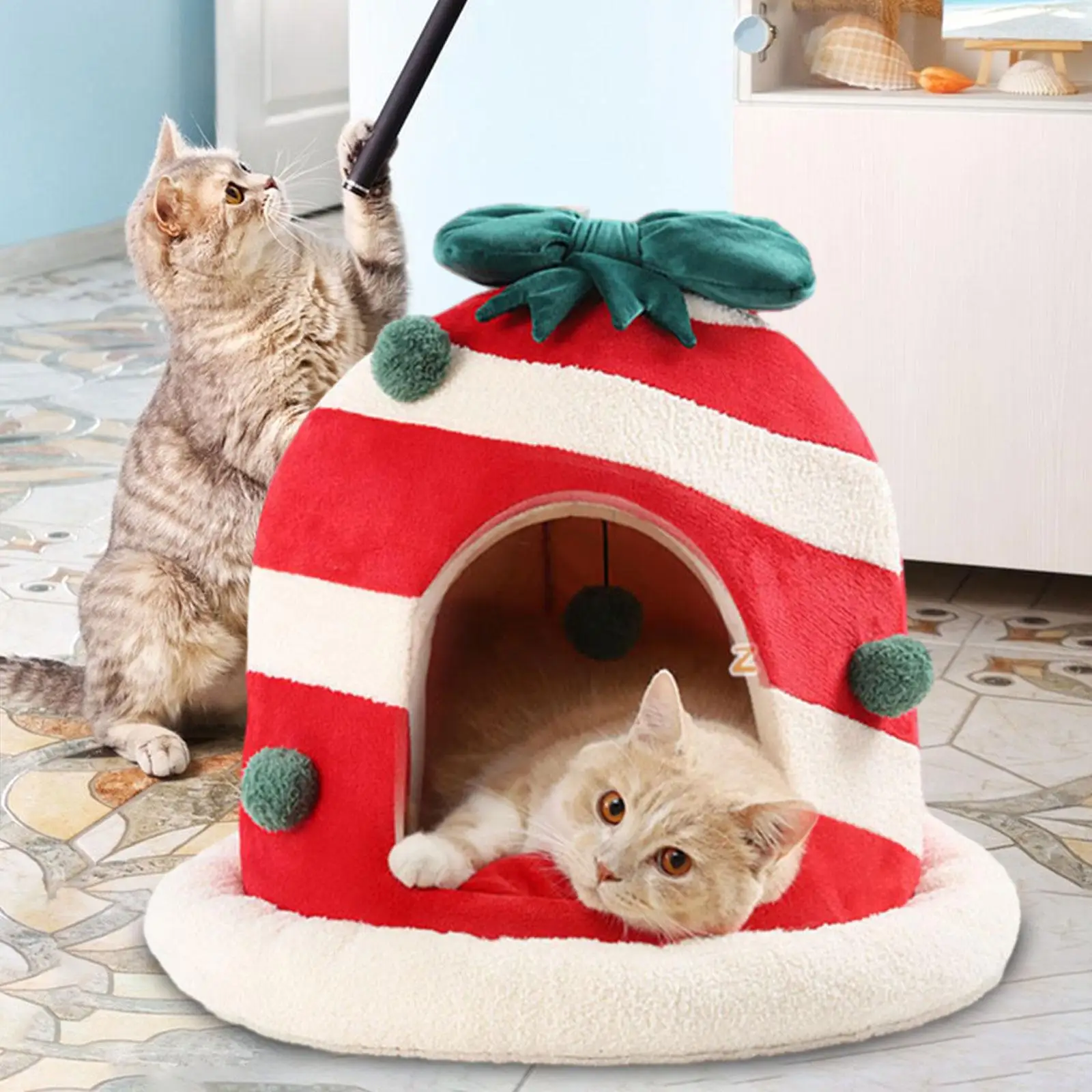 Rumah kucing Natal hideawjays Condo hangat musim dingin antiselip lucu dapat dilepas