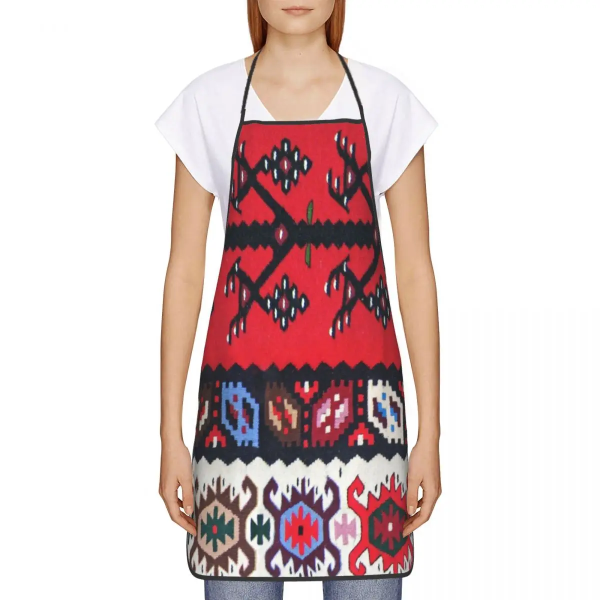 Funny Boho Kilim Ethnic Tribal Pattern Bib Apron Men Women Kitchen Chef Turkish Persian Carpet Tablier Cuisine Cooking Baking