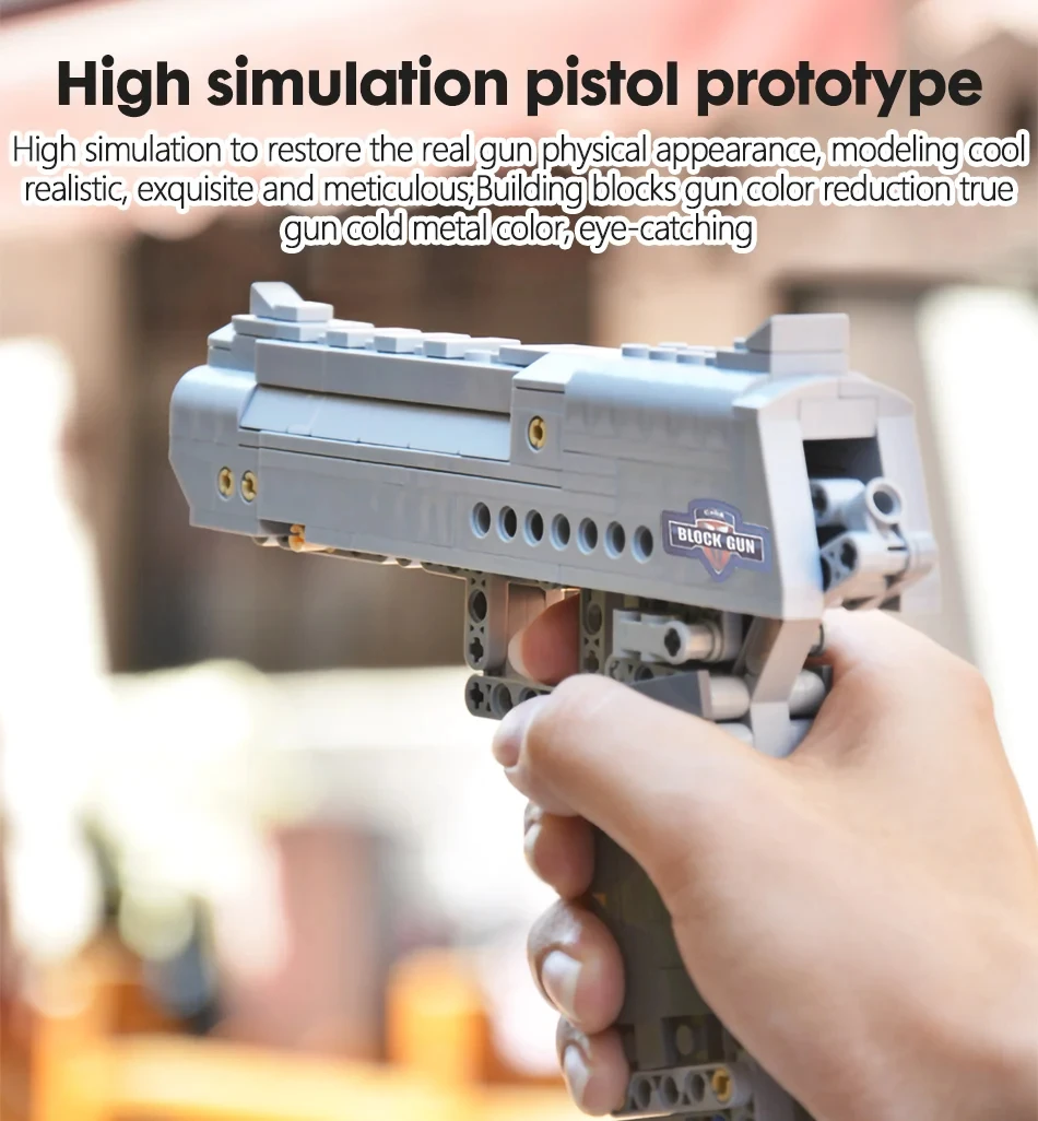 Na stanie 307 elementów City Technical Police Military Pistol Model Building Blocks Desert Eagle Strzelający Imitowany Pistolet Zabawki Prezenty dla Dzieci