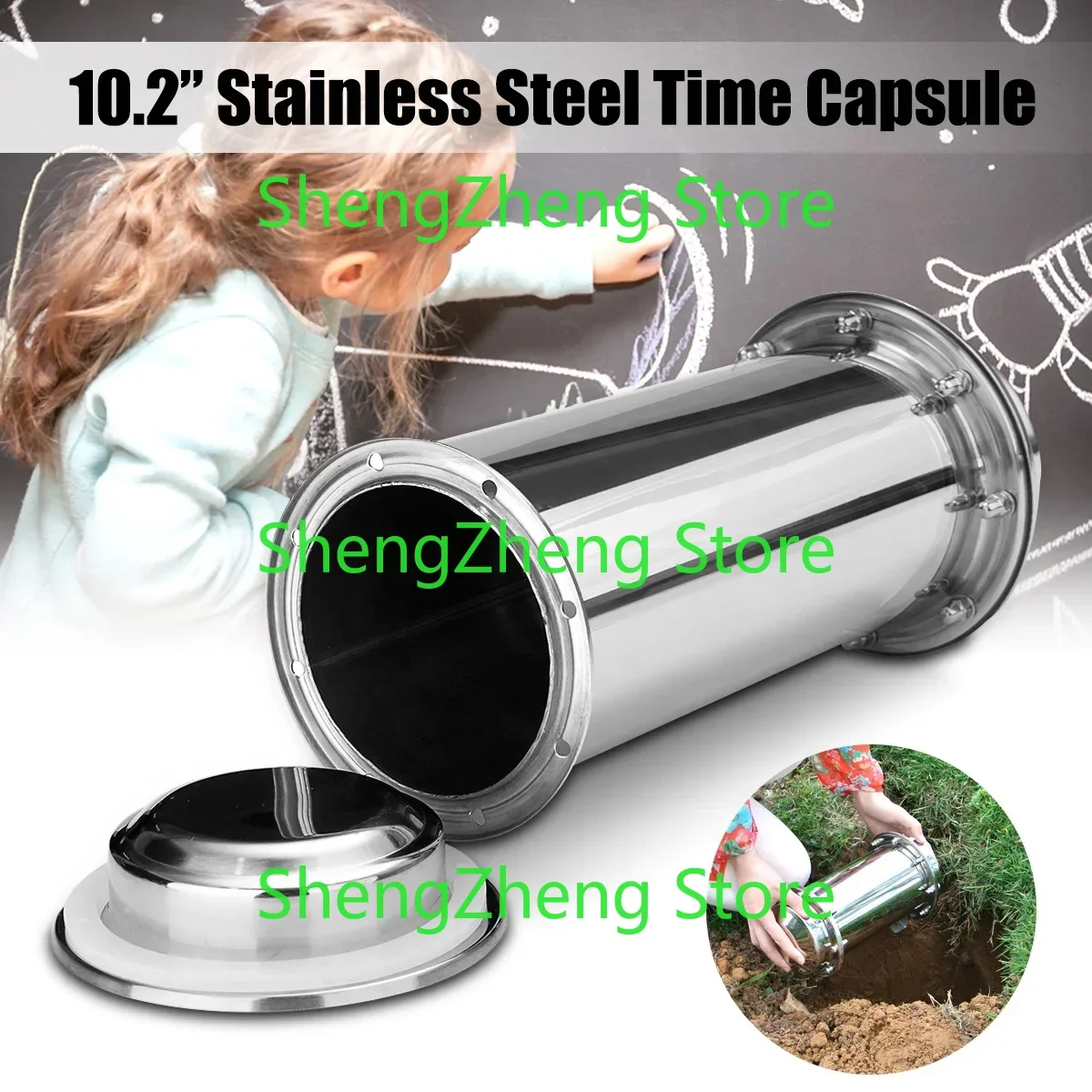

10.2" Stainless Steel Time Capsule Waterproof Lock Container Storage Future Gift
