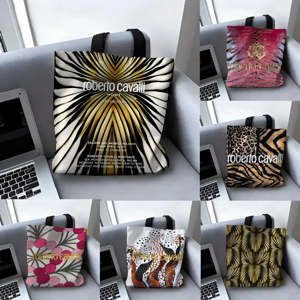 Bolsas de almacenamiento con estampado de leopardo a la moda R-Roberto 1C-Cavalli, bolso de lona de gran capacidad para estudiantes, bolso de mano para mamá