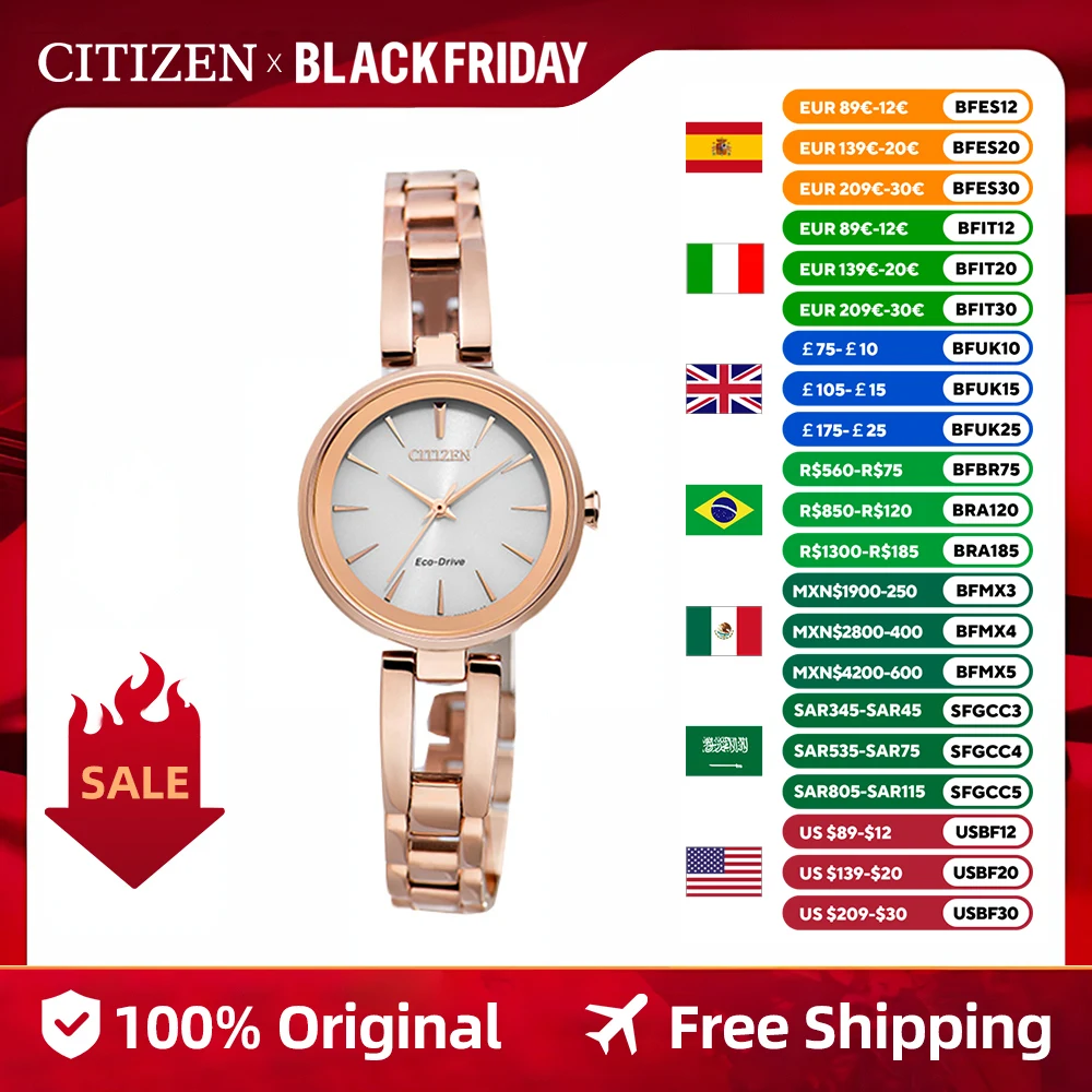 CITIZEN Women's Watch quartz watches Light Energy Stainless Steel Fashion Business Casual Women's Watch EM0639-81A