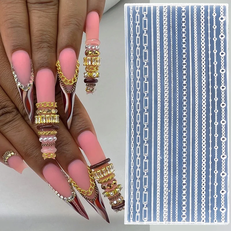 12*6cm 3D Chain Nail Silicone Mold Multiple Shapes Necklace/Chain Nail Stamping Template Gothic Punk Gel Carving Nail Art Mold