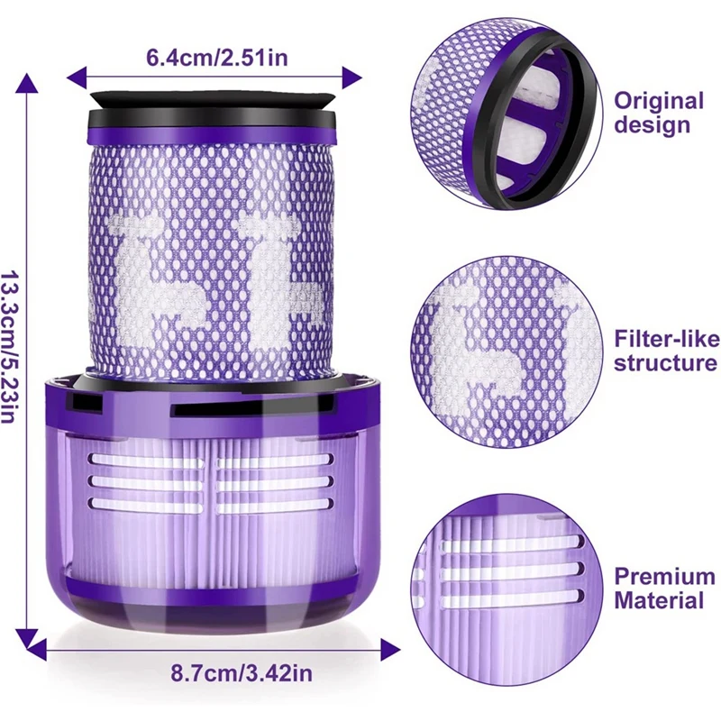 Filtros de substituição para Dyson V12, Detectar Slim, Aspirador sem fio, Semelhante à Parte 971517-01, 2 peças