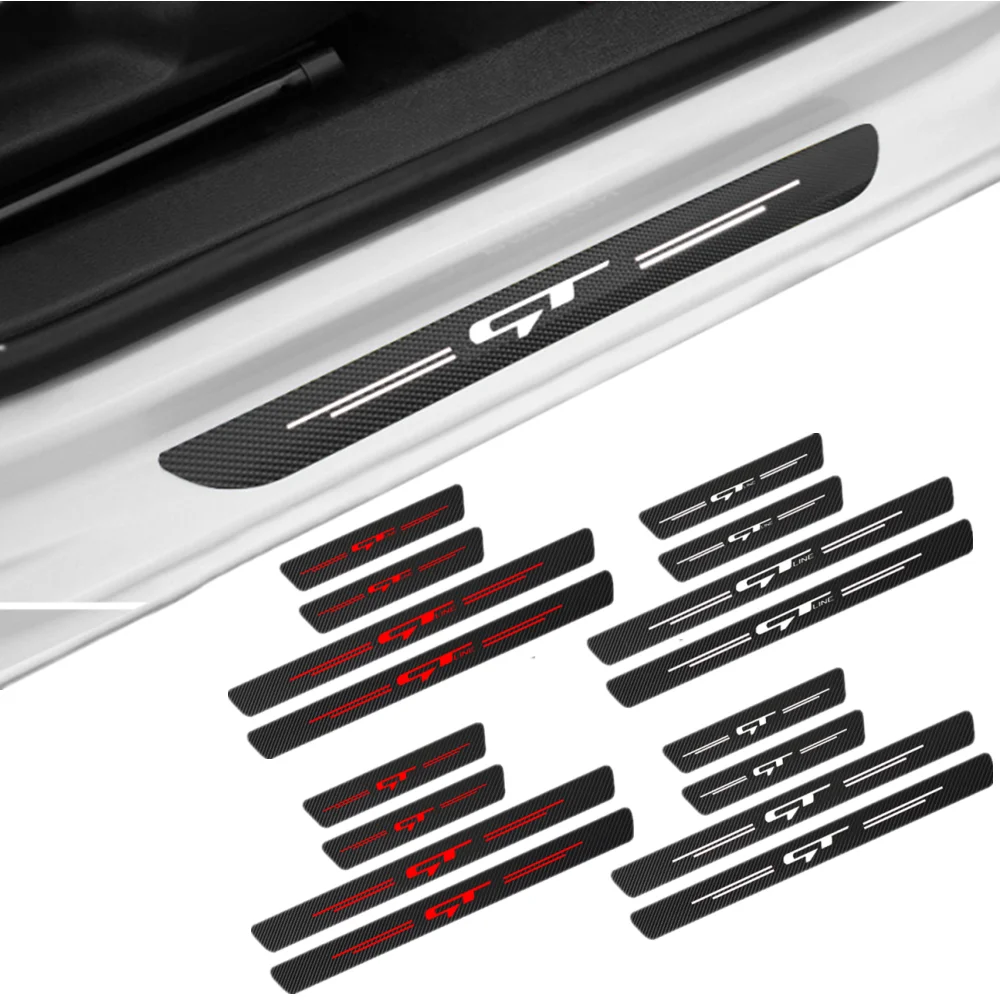 4pcs WhiteRed/  GT/GT Line Car Door Plate Sill Scuff Protector Film Cover Anti-Scratch Sticker Decal