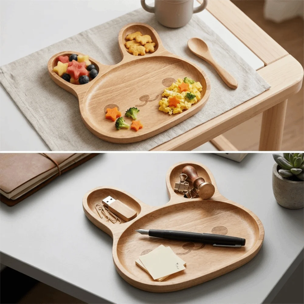 Wood Wooden Tray Smooth Burr-free Surrounding Anti-spill Edge Serving Plate Thickened Tray Bottom Lovely Cartoon