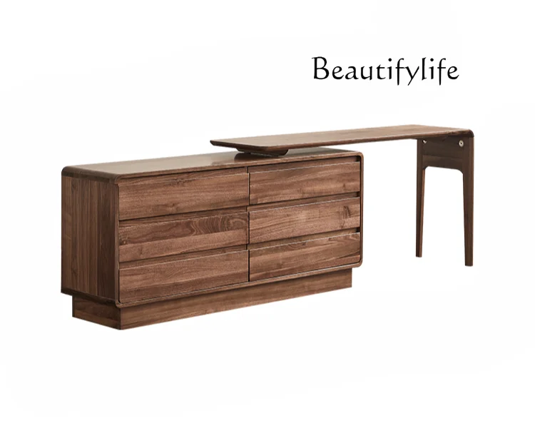 

North America Black Walnut Solid Wood Multifunctional Desk Dressing Table Integrated Bedroom Writing Desk Chest of Six Drawers