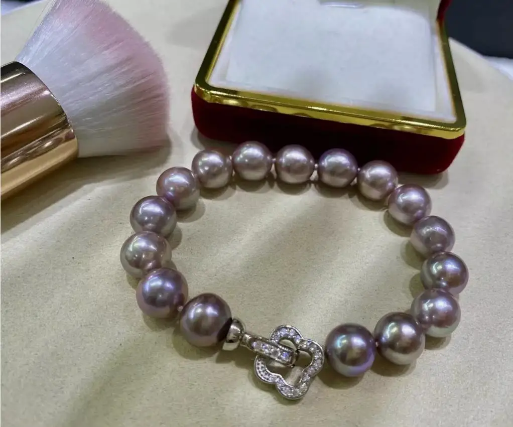 Elegant AAA 10-11mm South Sea Round Lavender Pearl Bracelet 7.5-8 Exquisite jewelry exquisite gifts