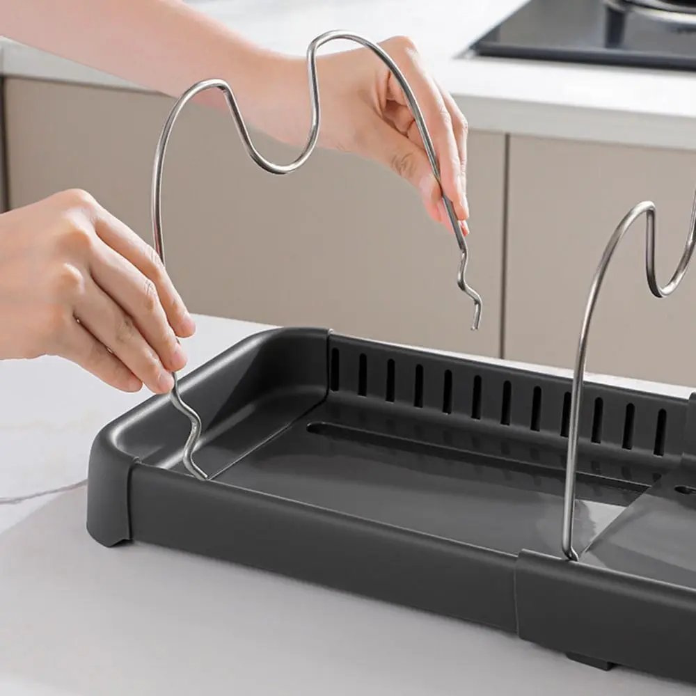 

Adjustable Compartments Expandable Pot Lid Rack Draining Stable Dish Storage Rack Retractable Cookware Set Organizer