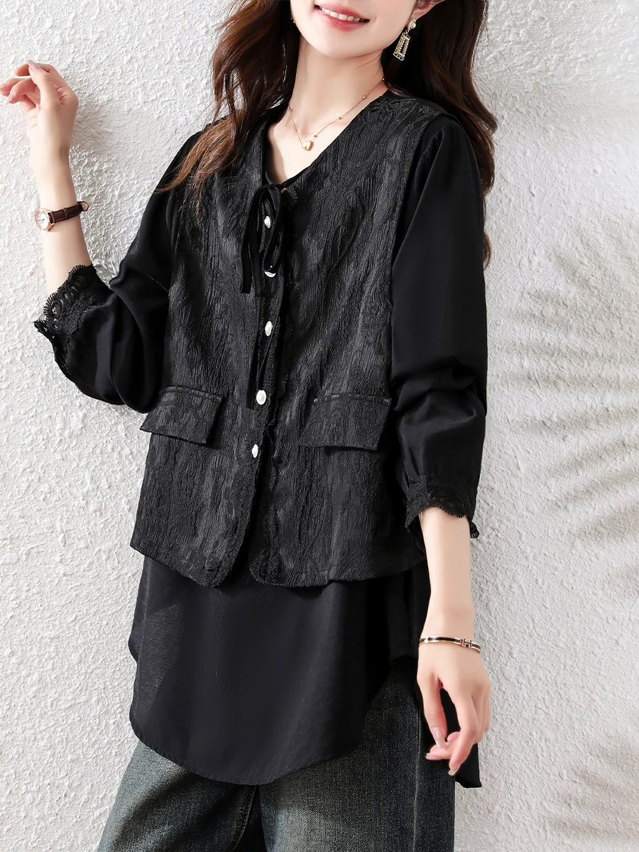 Nowa chińska luźna bluzka damska typu longsleeve, warstwa bazowa, plus size, swobodny krój, na wiosnę i jesień, nowość.