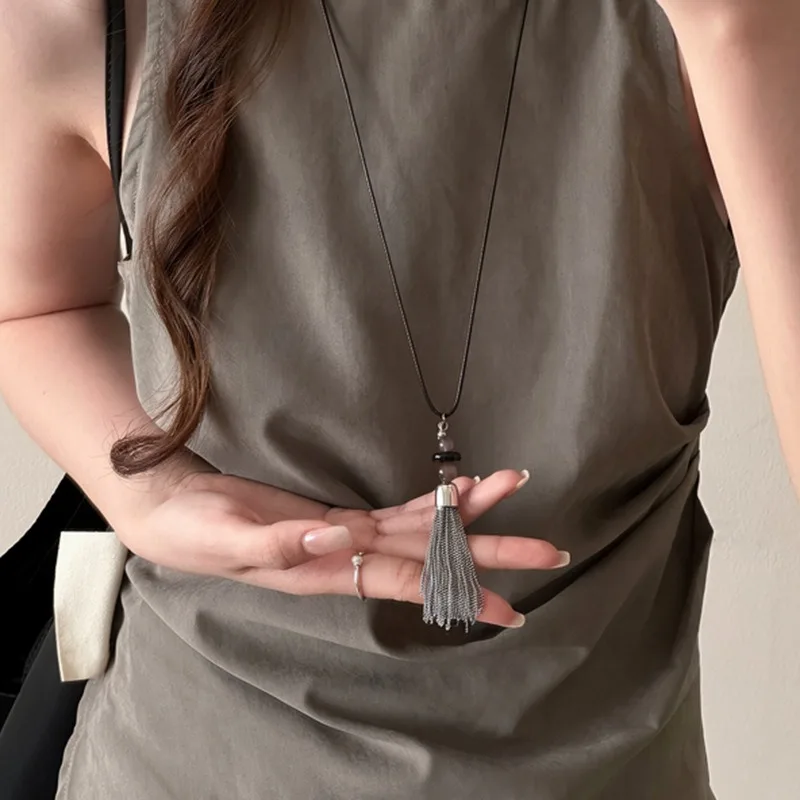 Minar INS Hot Natural Stone Shell Beads Strand Multi Chain Tassel Brush Pendant Necklaces for Women Stainless Steel Chokers