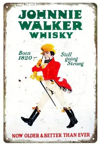Letrero metálico vintage de whisky Johnnie Walker; arte de pared