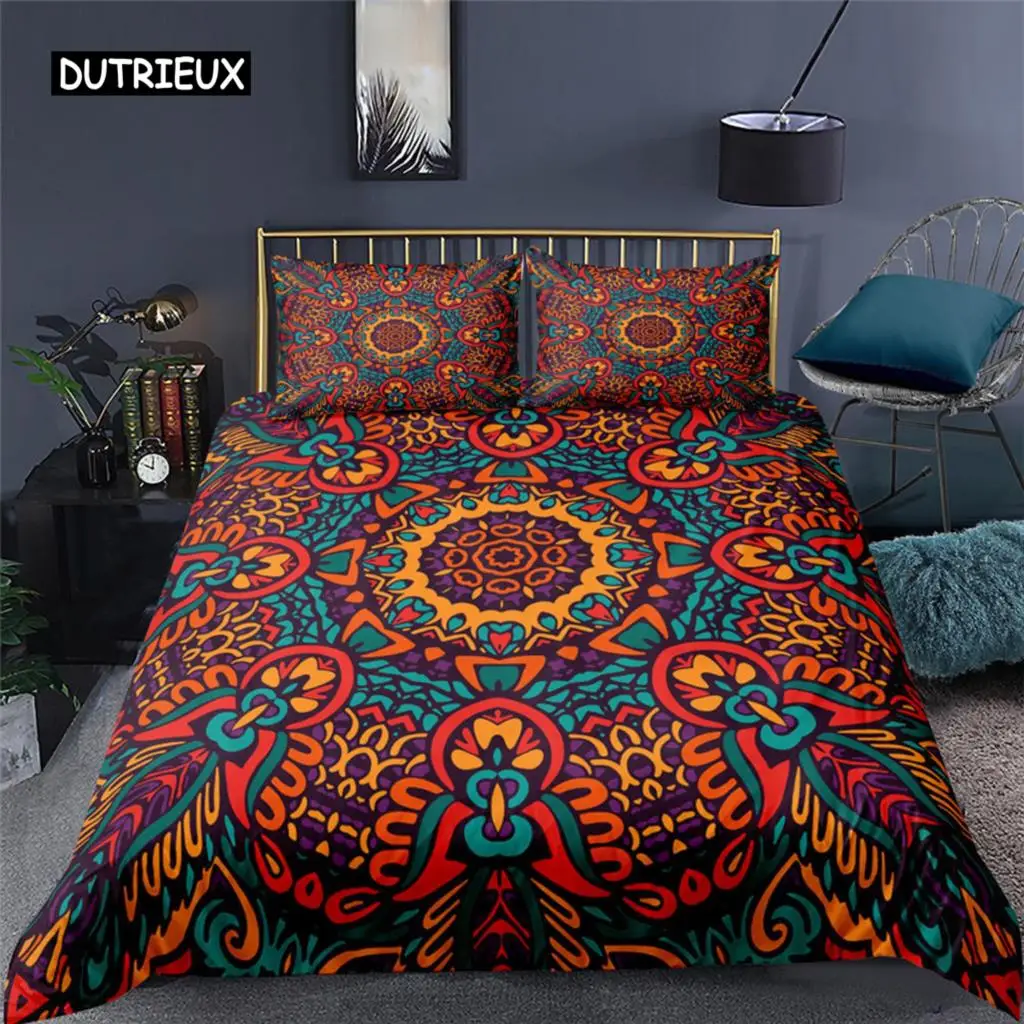 

Ethnic Bohemian Mandala Duvet Cover King Queen European Flowers Vintage Bedding Set Geometric Retro Style Polyester Quilt Cover