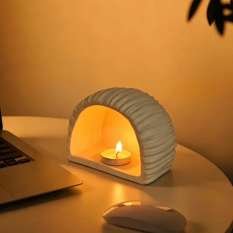 Wabi Sabi style ceramic candle holder holy wood burning house Christmas atmosphere decoration fish tank small fish hiding house
